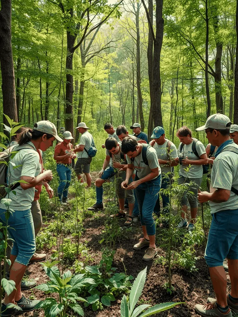 A photograph of community members participating in a wildlife conservation project, highlighting the collaborative efforts to protect local ecosystems.